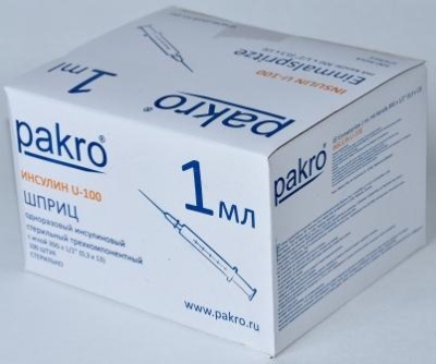 1 мл трехкомпонентный шприц Pakro инсулиновый U100 , с иглой 0,3х13, 100 шт купить оптом в Вологде